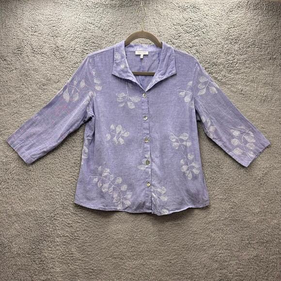 Habitat Clothes to Live In XS Linen Blend Blue Blouse Floral Button Up Coastal - Picture 1 of 10